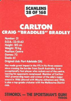 1989 Scanlens VFL #28 Craig Bradley Back